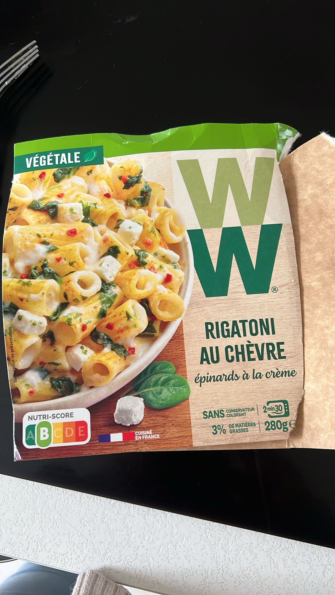 Pates Rigatoni au chèvre, epinard à la crème WW