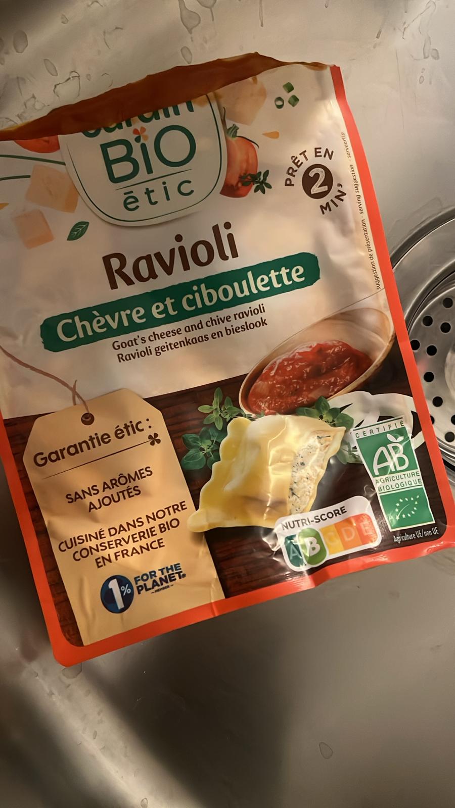 Ravioli, chèvre et ciboulette Jardin Bio