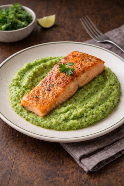 Filet de saumon, purée de brocoli