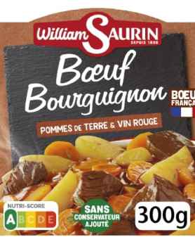 Plat cuisiné blanquette de bœuf bourguignon et pommes de terres WILLIAM SAURIN