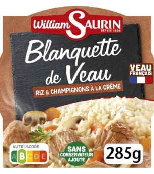 Plat cuisiné blanquette de veau et riz WILLIAM SAURIN