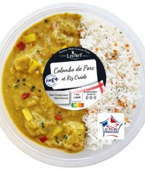 Plat cuisiné colombo de porc et riz créole LECHEF