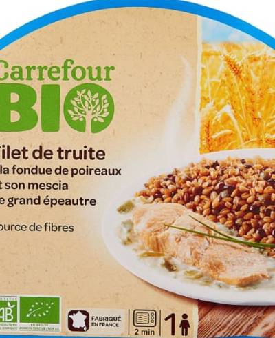 Plat cuisiné filet de truite et fondue de p CARREFOUR BIO