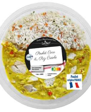 Plat cuisiné poulet coco et riz créole LECHEF