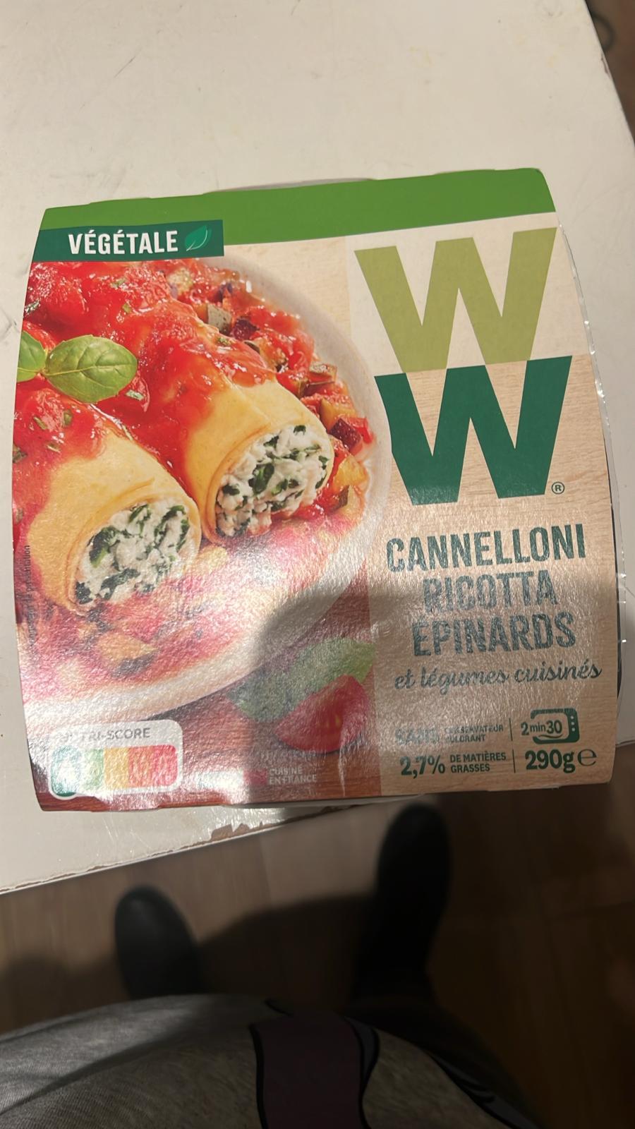 Cannelloni Ricotta épinards et légumes cuisinés WW