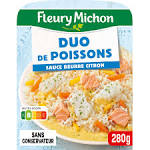 Duo de poissons, riz cuisiné Fleury Michon