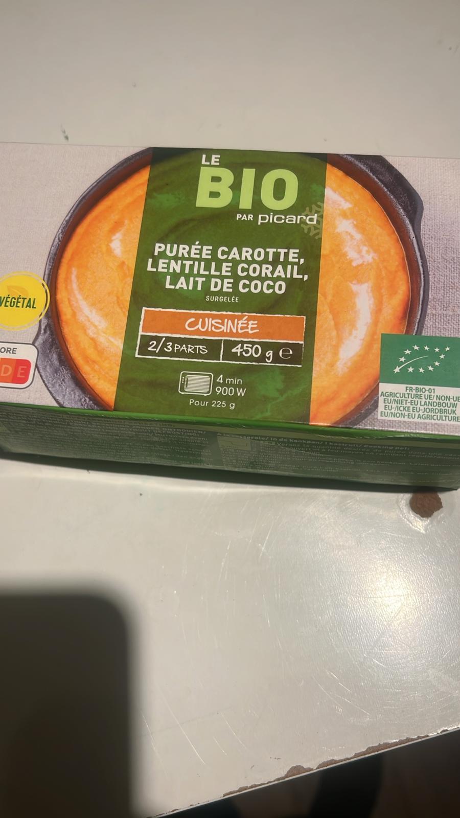 Purée de carotte, lentille corail, lait de coco Picard