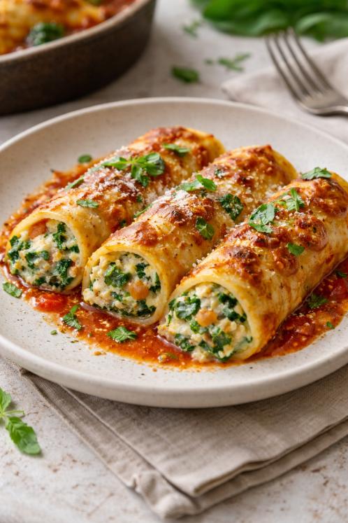 Cannelloni ricotta, épinards et légumes cuisinés