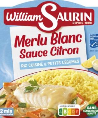 Plat Cuisiné Merlu Blanc Sauce Citron et Riz WILLIAM SAURIN