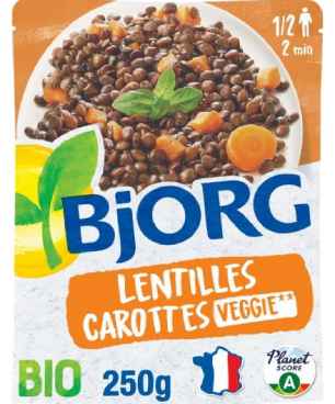 Plat cuisiné bio Lentilles carottes BJORG