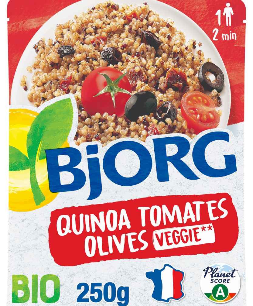 Plat cuisiné bio Quinoa tomates olives BJORG