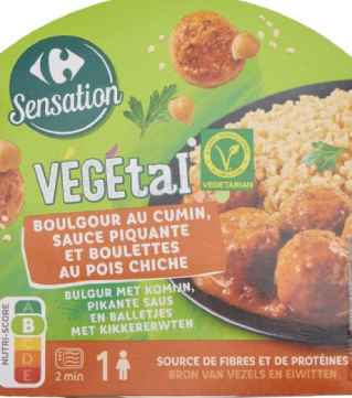 Plat cuisiné boulettes pois chiche boulgour CARREFOUR VEGGIE