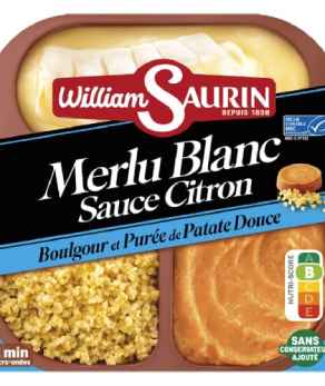Plat cuisiné merlu sauce citron boulgour et purée de patates douces WILLIAM SAURIN